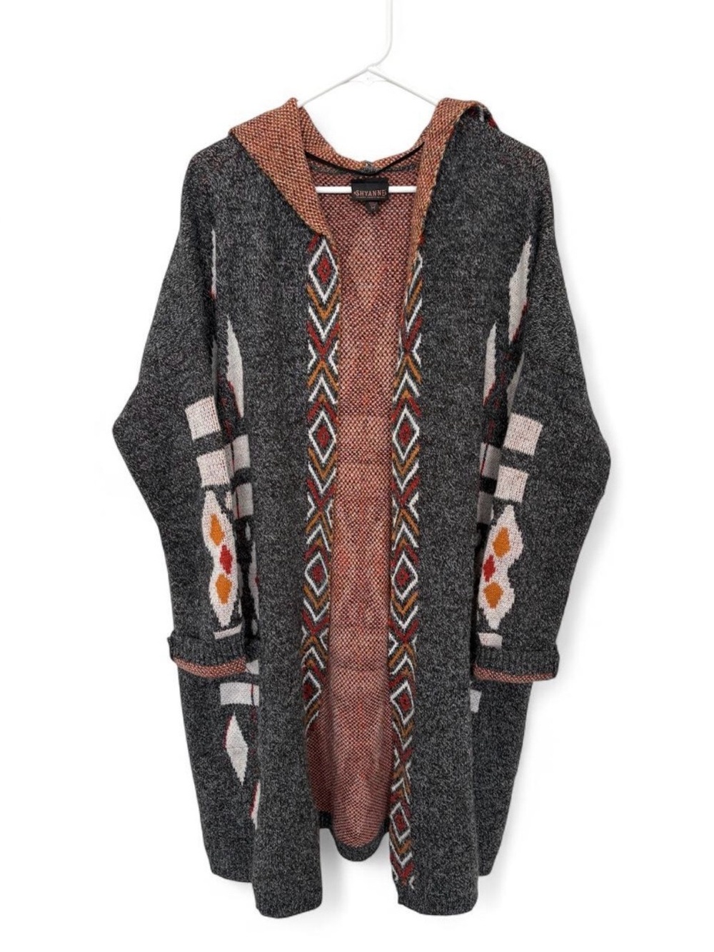Shyanne Tribal Longline Hooded Cardigan Medium Warm Soft Cozy Knit Western Boho